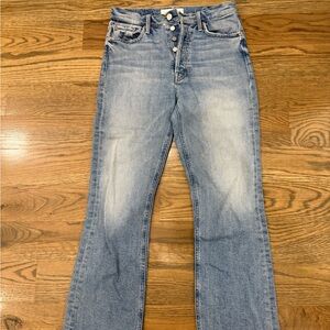 MOTHER Light Blue High-Rise Flare Jeans with Button Fly